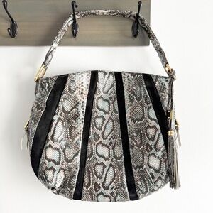 Aimee Kestenberg Tuscany Snake Print Pebbled Leather Suede Hobo Handbag